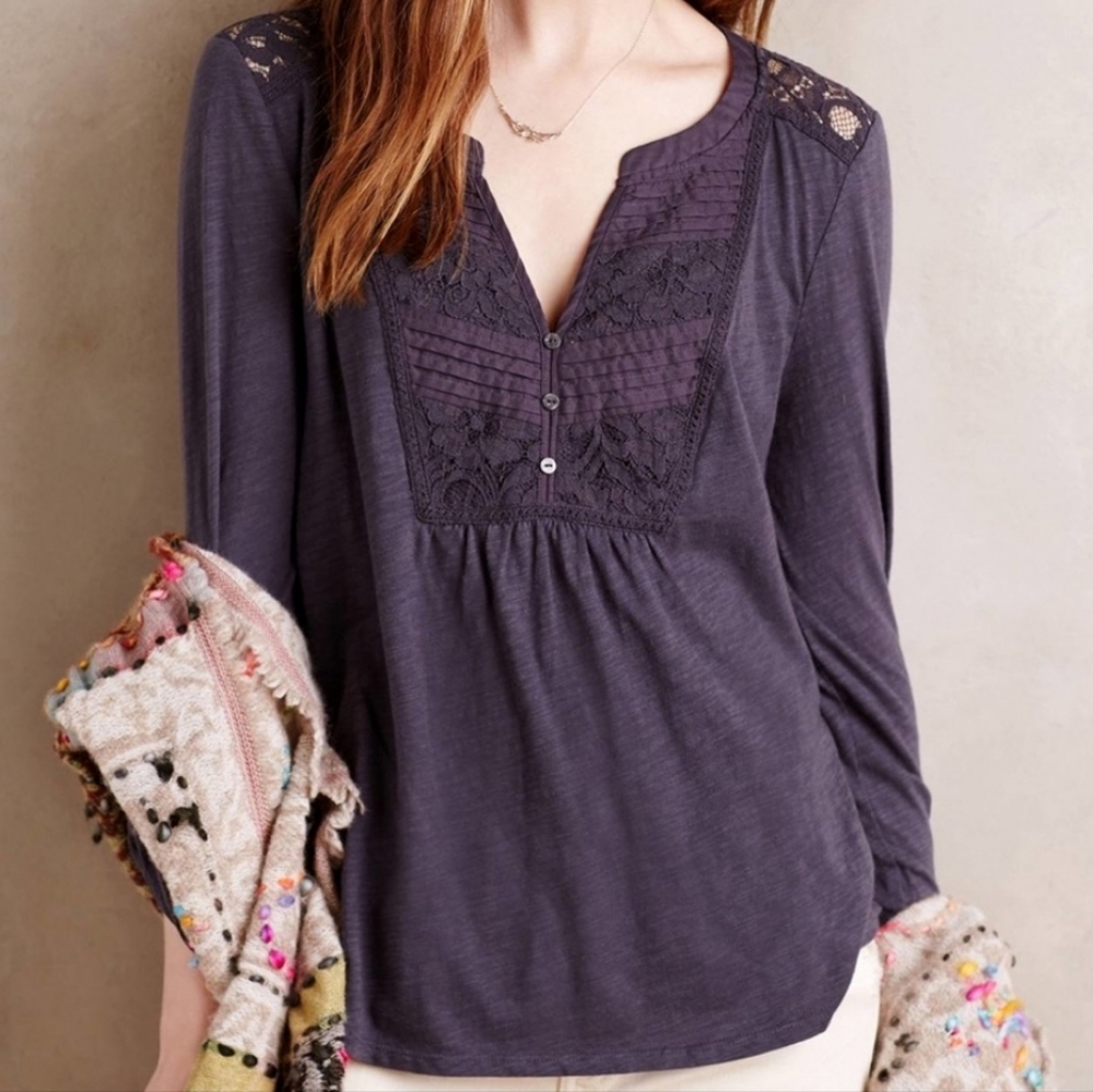 Anthropologie Anona Lace Bib Tee